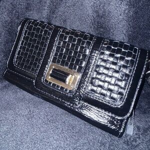 Elliott Lucca Black Cow Leather Clutch with Sliver Detail